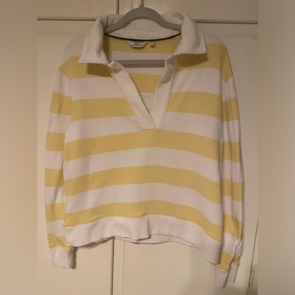 Vineyard Vines Women’s Striped Yellow and White Polo Sweatshirt Size Medium